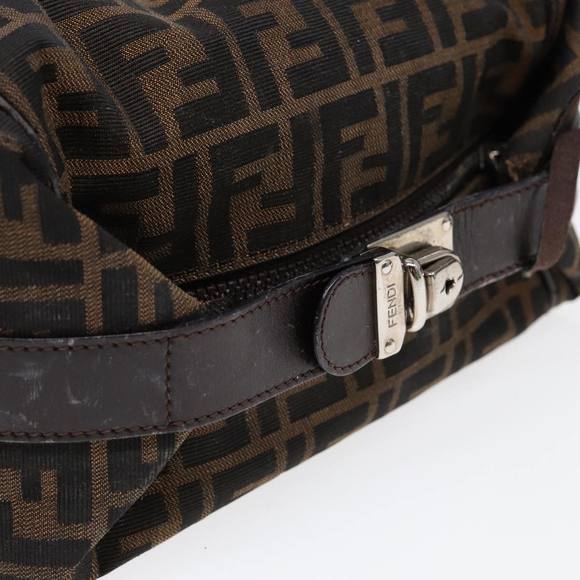 FENDI Zucca Canvas Vanity Pouch Brown Black Silver Auth 87877 - Picture 7 of 16